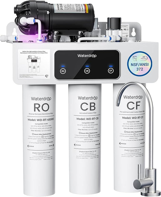 Waterdrop WD-T3-C Reverse Osmosis Water Filter, NSF/ANSI 372 Certified, 8-Stage Under Sink RO Water Filter, 450GPD Tankless Water Filtration System, 2:1 Pure to Drain, BPA Free, Plug-in Required