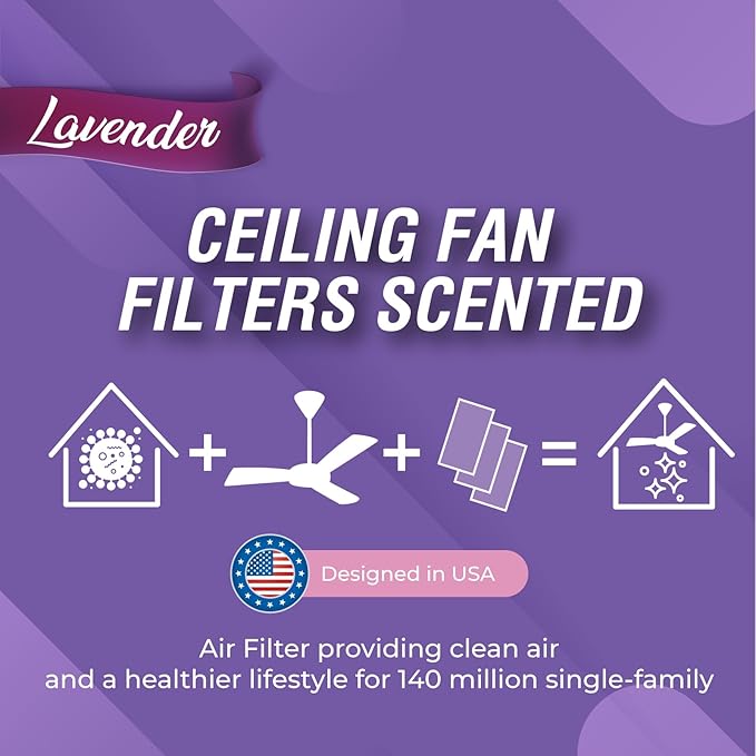 Ceiling Fan Filters Scented - Ceiling Fan Filters Activated Coconut Shell Carbon Ceiling Fan Blade Filters for Common Household Contaminants | Easy-Stick Universal Fit Lavender (3 Count)