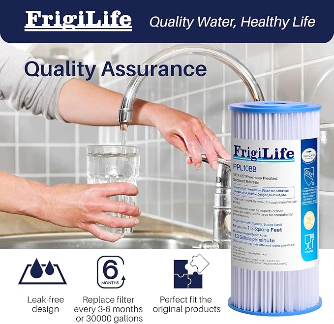 FXHSC 5 Micron 10" x 4.5" Whole House Pleated Sediment Filter for Well Water, Compatible with GE FXHSC, DuPont WFHDC3001, Culligan R50-BBSA, R50-BB, GXWH40L, ECP5-BB, 3PACK