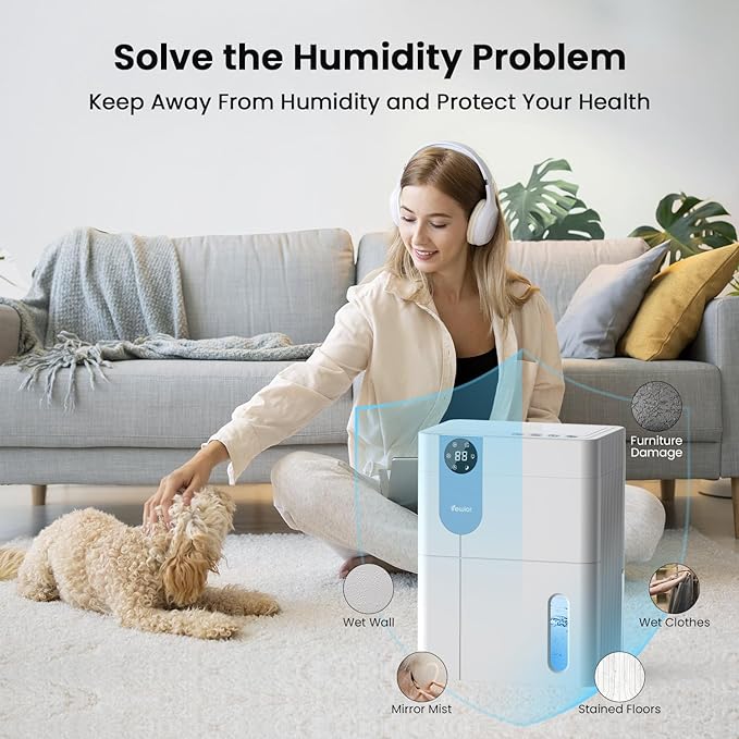 Dehumidifier, VEWIOR 152 OZ Dehumidifiers for Home, (900 sq.ft) Quiet Dehumidifier for Basement with Large Water Tank, Dehumidifiers for Bathroom Bedroom RV Closet with Auto Shut Off and Night Light