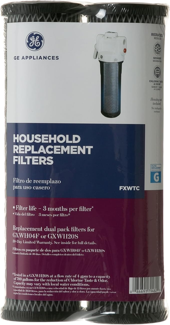 GE FXWTC Whole House Water Filter | Replacement for Water Filtration System | NSF Certified: Reduces Chlorine, Sediment, Rust & Other Impurities | Replace Every 3 Months for Best Results | 2 Filters