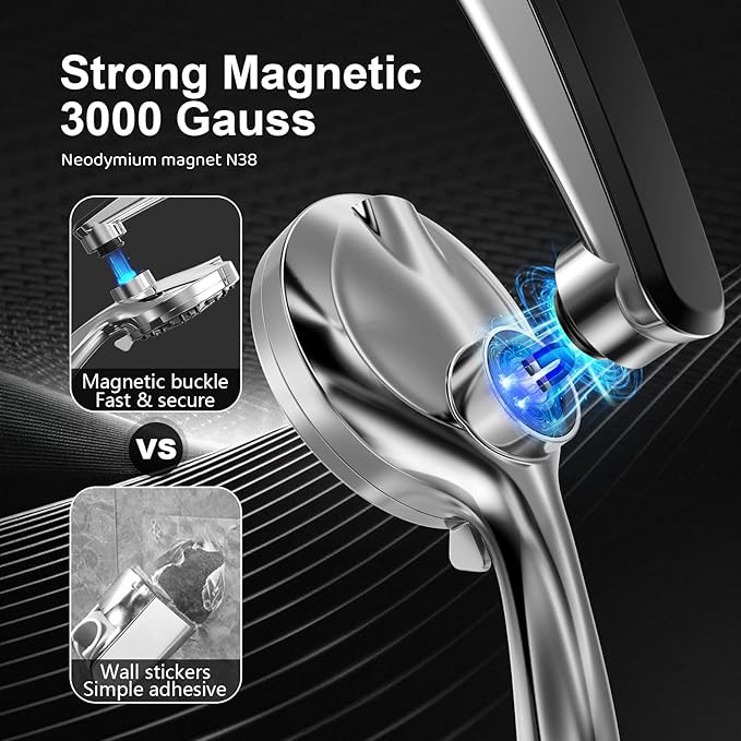 Rain Shower Head with Handheld High Pressure rainfall Shower Heads with Handheld Spray Combo Adjustable one-piece stand daul shower head Built-in Magnetic Docking and Power Jets