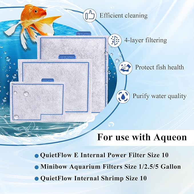 16 Pack Small Filter Cartridge Compatible with Aqueon, Aquarium Fish Tank Filter Cartridges Replacement for QuietFlow E Internal Power Filter Size 10 and Minibow Aquarium Filters Size 1/2.5/5 Gallon