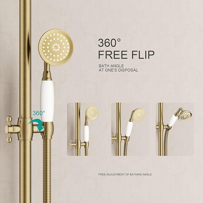 Shower Slide Bar Handheld Shower Head with Hose, shower slide bar,adjustable height shower head (C-retro, Brushed Gold)