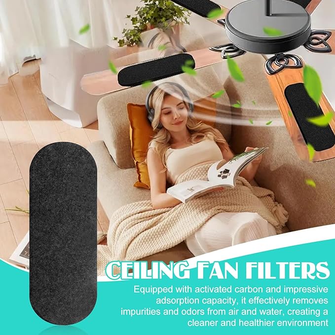 20 Pcs Ceiling Fan Filters for Blades Unscented Activated Coconut Shell Carbon Filter Easy-Stick Universal Ceiling Fan Air Filters Purifiers for Home Office Common Household Contaminants