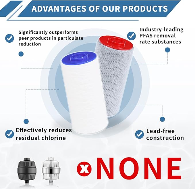 Replacement Filter Set for Weddell Duo - High-efficiency Shower Water Filtration System that Removes Chlorine/PFAS/Contaminants for Better Skin and Hair Health (2R+2B)