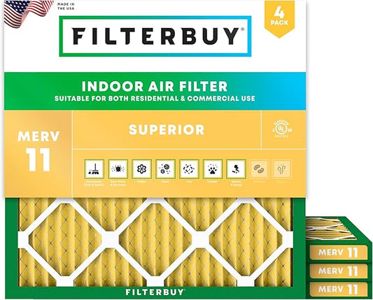 Filterbuy 18x18x1 Air Filter MERV 11 (MPR 1200) Allergen Defense Replacement (4-Pack), Electrostatic Pleated HVAC AC Furnace Filters, Made in USA (Actual Size: 17.75 x 17.75 x 0.75)