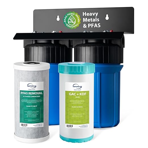 iSpring PFAS & Heavy Metals Whole House Water Filter System, SGS-Tested to Reduce 99% PFAS, 2-Stage Filtration Removes Lead, Heavy Metals, Chlorine, Sediment & Odor, 1” Inlet/Outlet Model: WGB21B-PFKS