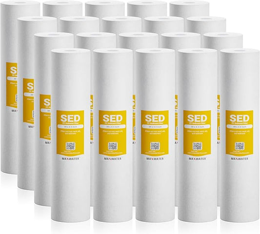Max Water 5 Micron 20 x 4.5 Sediment Filter 20 inch Whole House BB Water Filtration System Replacement Compatible Cartridge DGD-5005-20, FP25B, AP810-6, FPMB5-20, P5-20, 155358-43, SDC-45-2005