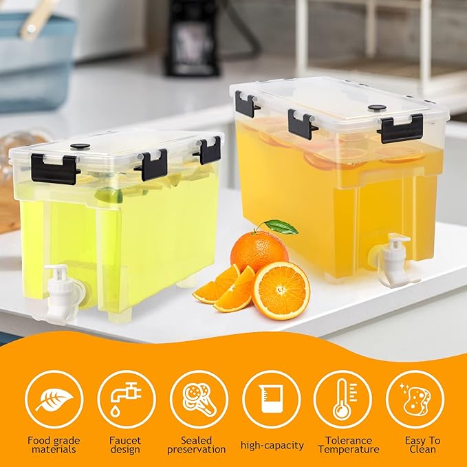 2.5 Gallon Drink Dispenser For Fridge,Beverage Dispenser With Spigot. Milk,Lemonade Dispenser,Juice Containers With Lids For Parties And Dairly Use,100% Sealed And Filter screen（1+1.5）Gallon