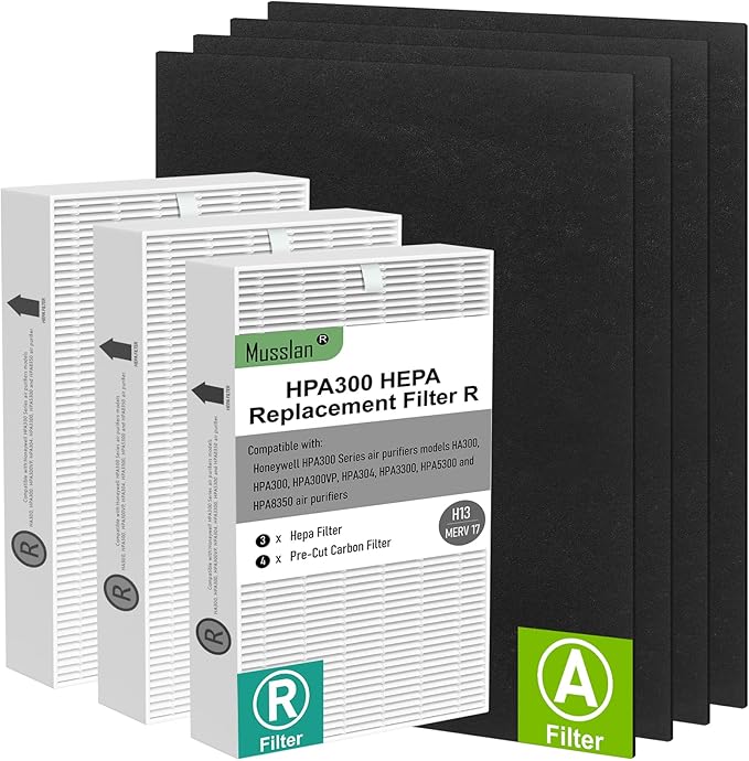 HPA300 HEPA Filter Replacement Compatible with Honeywell Air Purifier HPA300 Series, HPA300, HPA304, HPA8350, HPA300VP, HPA3300b, HPA5300, 3 H13 True HEPA Filter R and 4 Activated Carbon Filter A