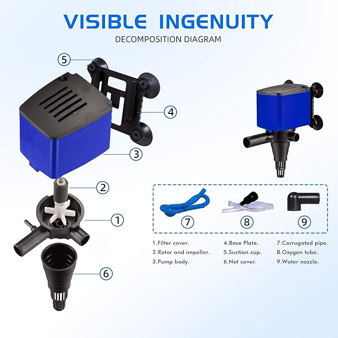 660 GPH Powerhead Submersible Pump - 3 in 1 Aquarium Fish Tank Pump with Oxygenation, Filtration & Water Cycling, 6.6 ft max lift, 35W - 4 Pack