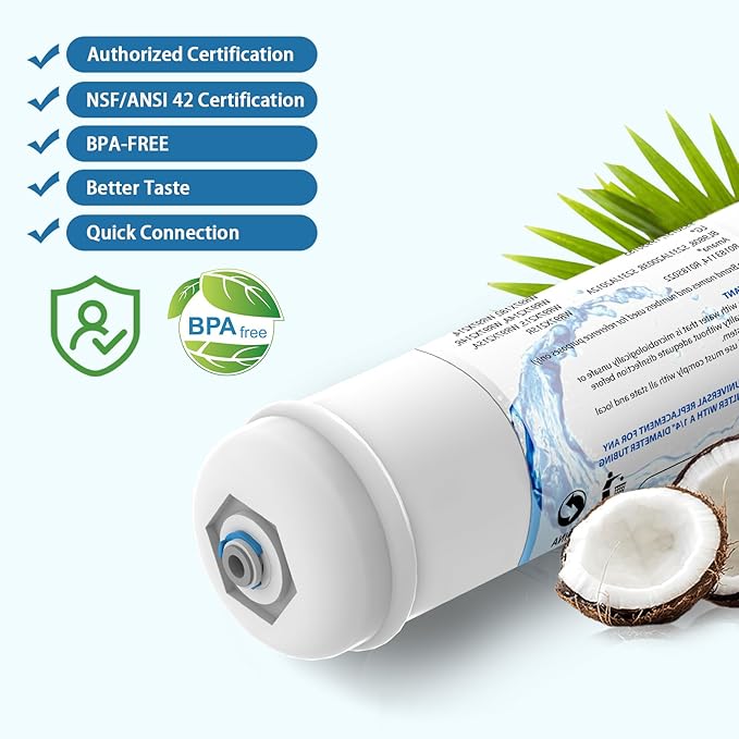 T33 Inline Water Filter, 1/4" Quick-Connect Filter Replacement Cartridge Inline Water Filter for Refrigerator, Ice Maker, Under Sink System, Reverse Osmosis Water System, 2 Pack