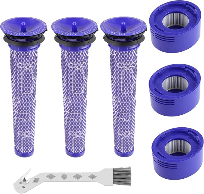 6 Pack Vacuum Filter Replacement Kit for Dy-son V7, V8 Animal and V8 Absolute Cordless Vacuum, 3 Post Filter, 3 Pre Filter, Replaces Part # 965661-01 & 967478-01