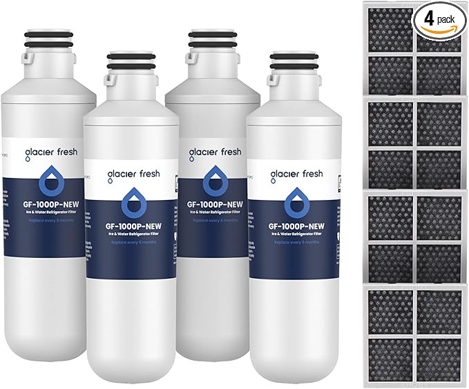 GLACIER FRESH LT1000PC Replacement Water Filter, Compatible with LT1000PC/PCS, LT1000PC, LT-1000PC Water Filter and LT120F ADQ73334008 Fresh Air Filter 4 Pack