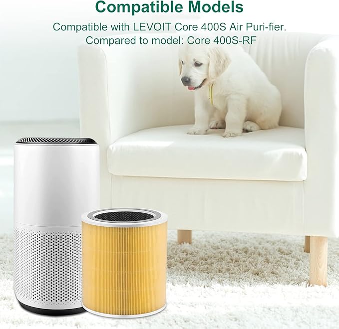 Core 400S Replacement Filter Compatible with LEVOIT Core 400S, 3-in-1 Filter, Activated Carbon Filtration, Compared to Part# Core 400S-RF Yellow