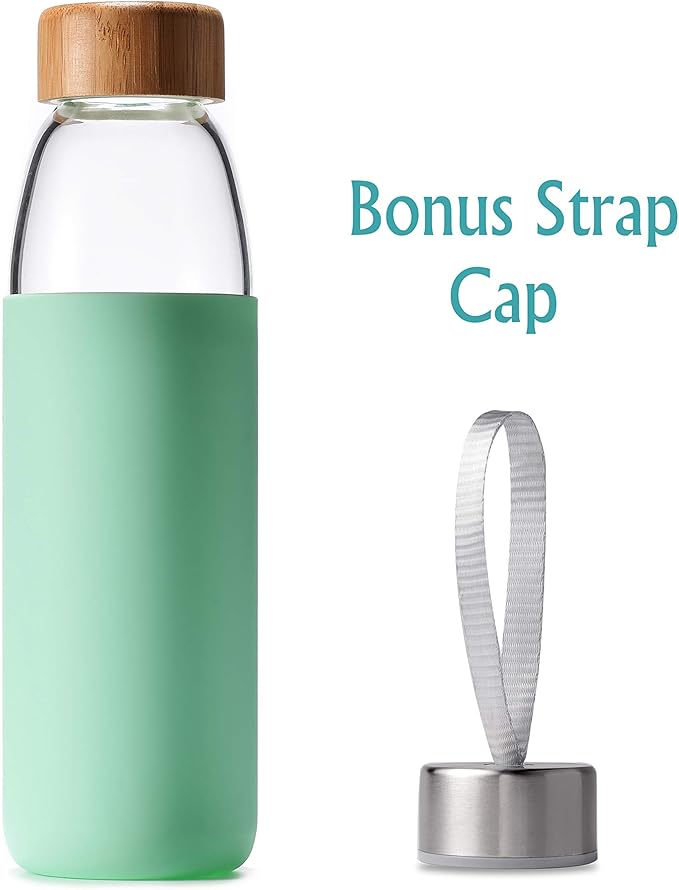 veegoal 18 Oz Borosilicate Glass Water Bottles with Bamboo Lid, BPA-FREE, Non-Slip Silicone Sleeve, and Stainless Steel Leak Proof Lid - Reusable Glass Bottle for Men and Women