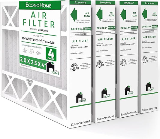 EconoHome 20x25x4 AC Furnace Pleated Air Filter MERV 11 Replacement – Allergen Defense, 4 Pack, Fits Lennox (X6673), Honeywell (FC100A1037) filters. (Actual size: 19.94 x 24.86 x 4.36 Inches)