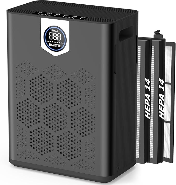Air Purifier for Home Large Room Bedroom Up to 3000 Ft² with Washable Pre-Filter, Air Quality Monitor, HEPA Air Purifiers with Sleep Mode for Dust, Pollen,Black