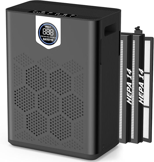 Air Purifier for Home Large Room Bedroom Up to 3000 Ft² with Washable Pre-Filter, Air Quality Monitor, HEPA Air Purifiers with Sleep Mode for Dust, Pollen,Black