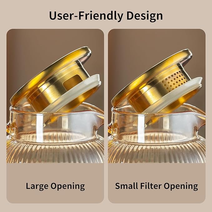 Glass Pitcher with Lid, 2 PACK 84 oz/ 2.5 Liter Amber Classic Vertical Stripes Water Pitcher,Glass Water Carafe for Cold Brew, Coffee, Lemonade, Iced Sun Tea,Beverage, Milk, Heat Resistant