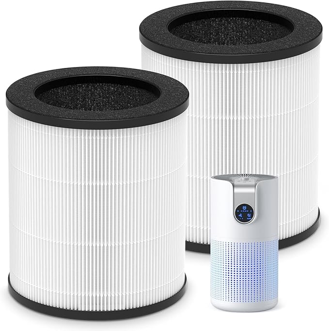 M03 Replacement Filte-r Compatible with MOOKA M03 & B-D03 Air Purifie-r, 3 Stage Filtration with HEPA Filte-r, 2 Pack