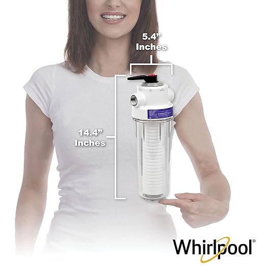 Whirlpool 10 x 2.5 Inch Whole House Water Filtration System WHKF-DWHV, 3/4" Ports, Clear Housing, NSF Certified Water Filter WHKF-GD05 Included
