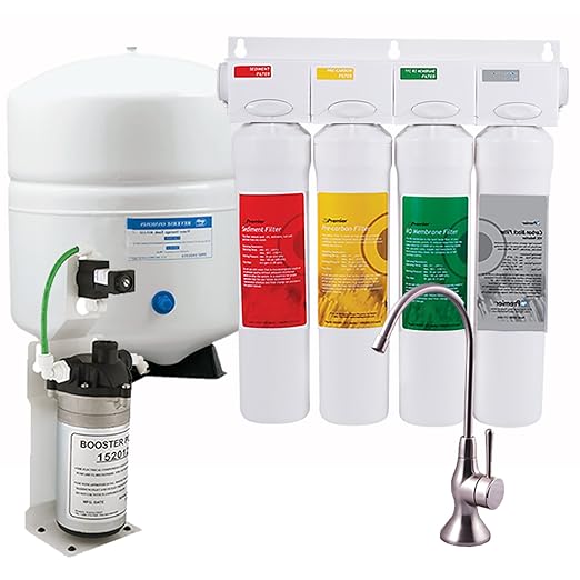 Watts Premier RO Zero Pure Plus VOC 4 Stage Reverse Osmosis System, Brushed Nickel Top Mount Twist Faucet, ZeroWaste Pump, Push Button Water Filters: Sediment Filter, Carbon Pre-Filter, VOC, Membrane