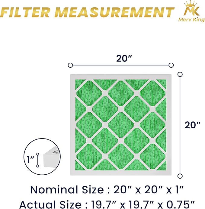 MervKing 20x20x1 Air Filter Actual Size: 19.7" x 19.7" x 0.75" MERV 13 MPR 1500-1900 | MADE IN USA | 6-Pack | Pleated HVAC AC Furnace Replacement