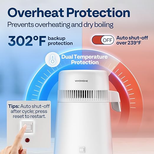 VIVOHOME Water Distiller Countertop 1.06 Gallon/4L 750W Distilled Water Machine with Smart Switch Purifier Filter for Home Office, White