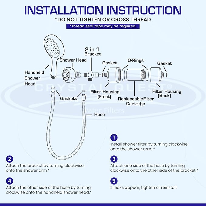 Crystal Quest Luxury Handheld Shower Power Filtration System - Black - BPA Free | 1.25-2.5 GPM | Reversible Cartridge | Great for Dechlorination