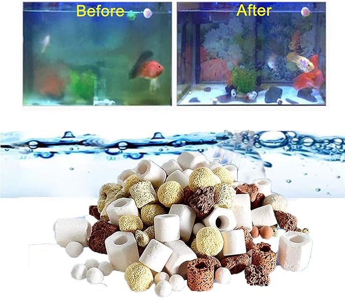 Aquarium Filter Mixed Ceramic Balls Media, Fish Tank Water Filtration Pond Filter Ceramic Rings Volcanic Rock for Water Quality Improve, PH Adjust