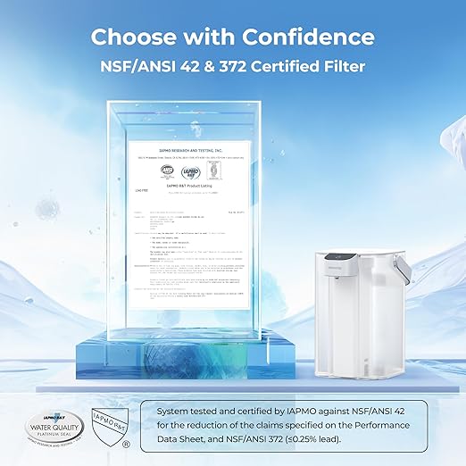 Waterdrop 98% Chloramine Reduction Electric Water Filter Pitcher, Rechargeable Water Dispenser, Instant 200-Gallon 15-Cup Countertop Purifier, NSF/ANSI 42, Reduce Lead, PFAS, White, with 1 Filter