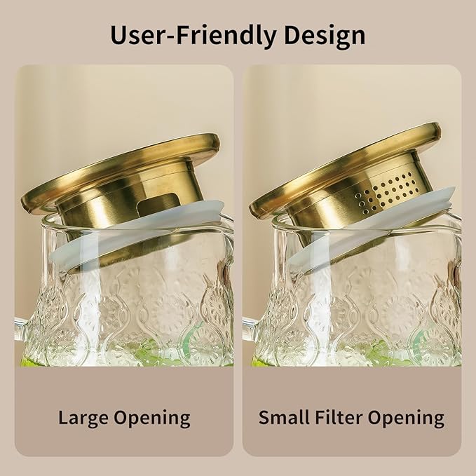 Glass Pitcher with Lid and Handle, 2 PACK 68 oz/2 Liter Vintage Flower Design Fridge Water Pitcher, Borosilicate Glass Water Carafe for Hot/Cold Water,Coffee,Iced Sun Tea,Heat Resistant