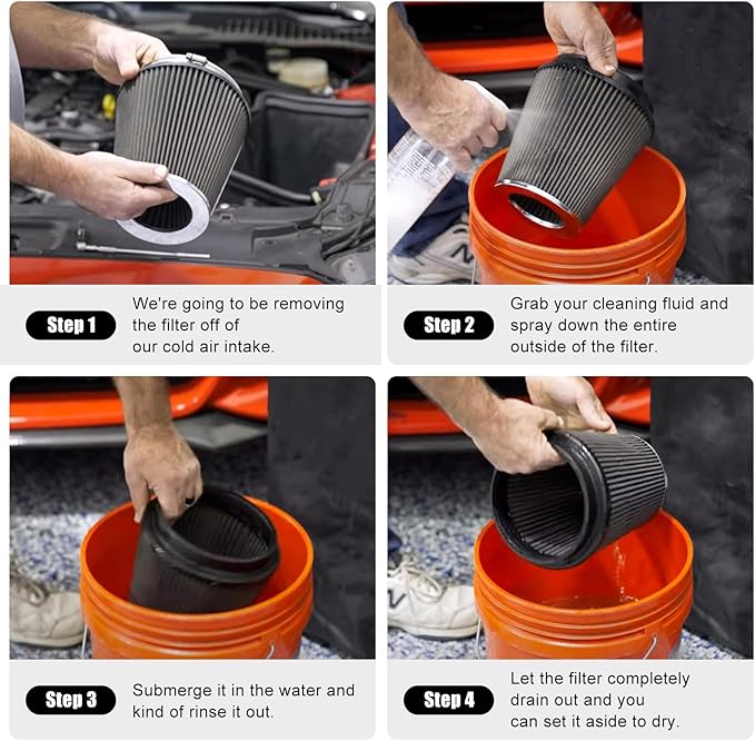 RULLINE 76mm 89mm 102mm Air Filter 3" 3.5" 4" Cold Air Intake Universal Clamp-On Air Filter Three Different Size High Flow Round Tapered Cone Cool Cleaner Black