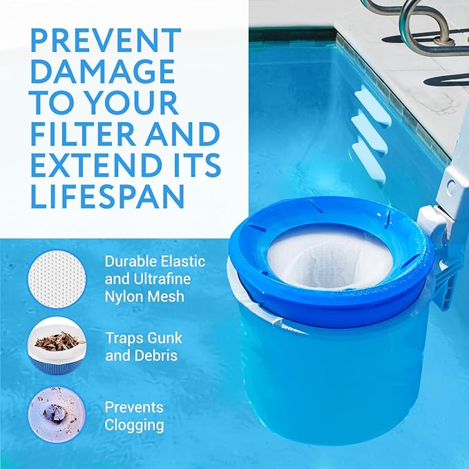 IMPRESA Pool Skimmer Socks 10-Pack - Reusable Nylon Mesh Filter Socks for Skimmer Baskets - Fits Inground & Above Ground Pools - Catches Leaves & Debris, Prevents Clogging