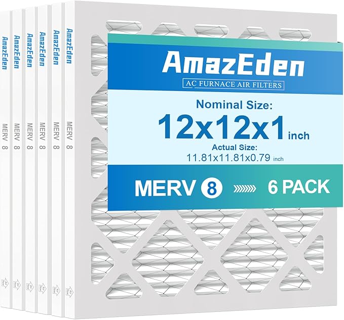 12x12x1 Air Filter (6-Pack) MERV 8 MPR 600 & FPR 5 AC Furnace Filters Pleated Dust Defense Replacement (Actual Size: 11.81"x11.81"x 0.79")