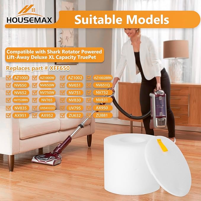 HOUSEMAX 2 Pack Foam & Felt Filters Replacement for Shark Rotator Powered Lift-Away NV650, NV650W, NV652, NV750W, NV751, NV651, NV752 Replace Part XFF650