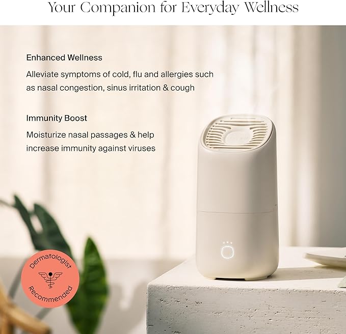 Canopy Portable Misting Humidifier - Cordless 11 HR Run Time, 500 mL, TSA Approved Travel Humidifier - Alleviate Symptoms of Allergies, Flu, Cold, Dry Skin - Includes Aroma & Adapter - Cream