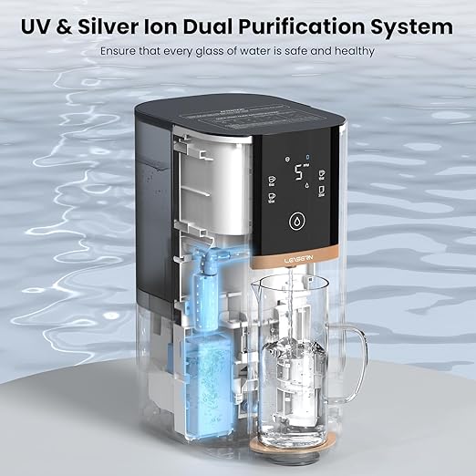 Countertop Reverse Osmosis Water Filter, 5 Stage RO Water Filtration System with UV, 4:1 Pure to Drain, Innovative 360° Swivel Base, Portable No Installation Water Purifier with Water Pitcher