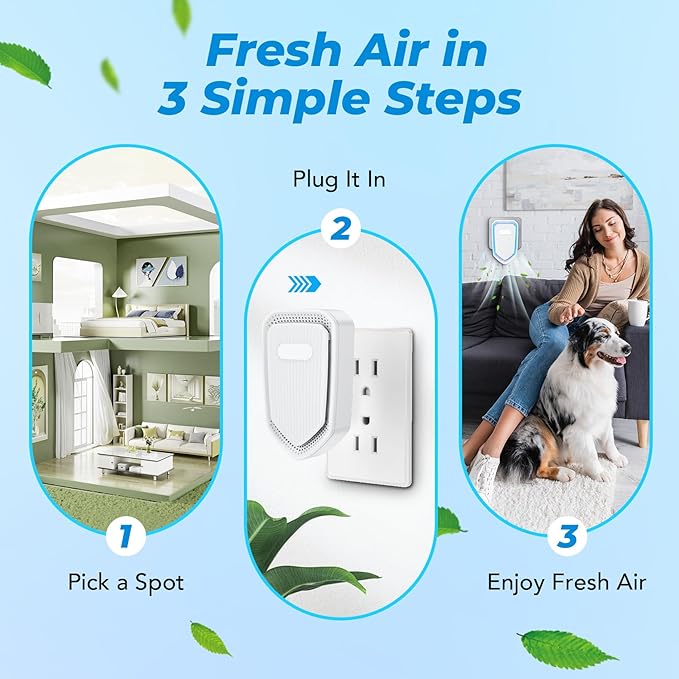 Air Ionizers Plug In Negative Ion Air Purifiers Quiet Air Freshener for Home Bedroom Office Basement - Portable Mini Air Cleaner Odor, Smoke, Dust, Pet Smell (4, White)