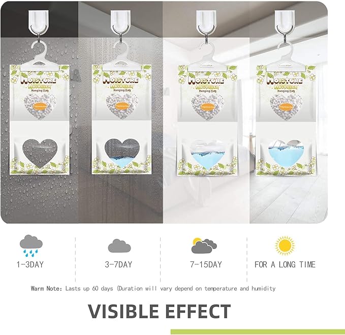 16 Pack Moisture Absorber Hanging Bags,220g/Pack Fagrance Free Moisture Bag,Hanging Closet Dehumidifier Bags for Basement Closet Storeroom