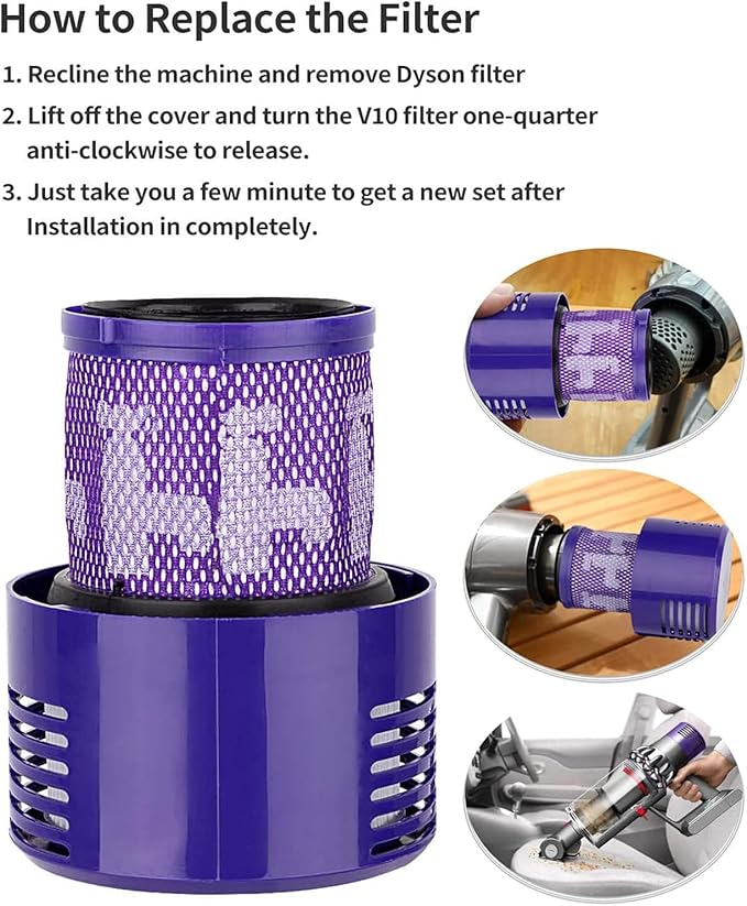 Filters Replacement for Vacuum Cleaner V10 Cyclone Series, V10 Absolute, V10 Animal, V10 Total Clean, V10 Motorhead, SV12 Replace Part #969082-01 Washable and Reusable Hepa Filter
