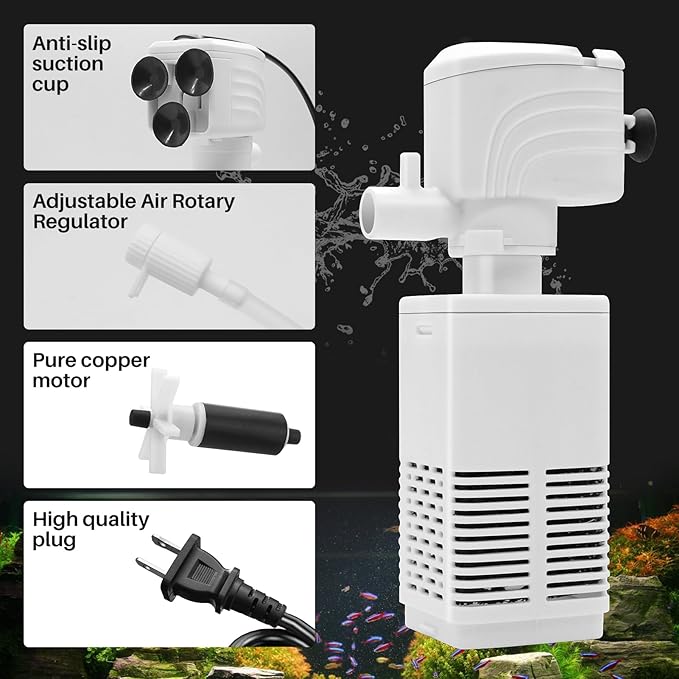 Aquarium Filter - Fish Tank/Turtle Tank Pumps & Filters for 50 to 150 Gallon Tank, Adjustable Oxygenation Amount and Direction (20W for 50~150 Gallon (Medium Sized ）)