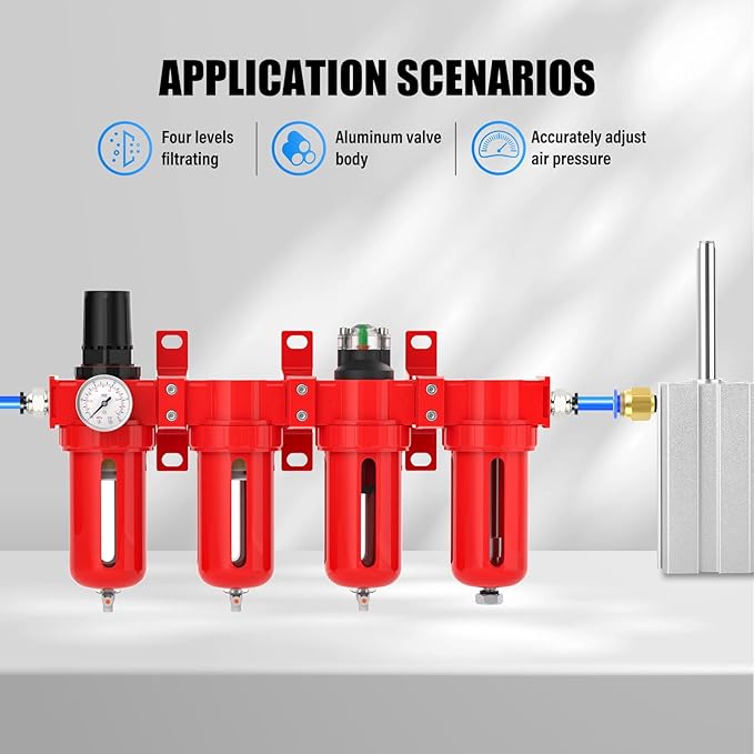 3/8" NPT Industrial Grade 4 Stage Aluminum Air Drying System, Coalescing Filter, Double Particulate Filter, Desiccant Dryer and Air Regulator,Manual Drain For Plasma Cutter and Paint Spray