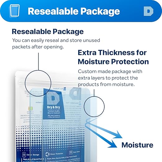 10 Gram Pack of 20 "Dry&dry" Silica Gel Packets Desiccant Dehumidifiers