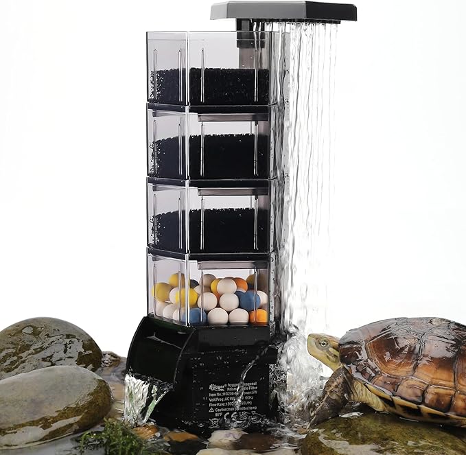 hygger Turtle Tank Filter with Adjustable Flow for Reptiles Frogs:Combinable Four-Layer Aquarium Filter,160GPH Quiet in-Tank Filter with Filter Media for 20 to 60 Gallon Low Water Level Aquarium