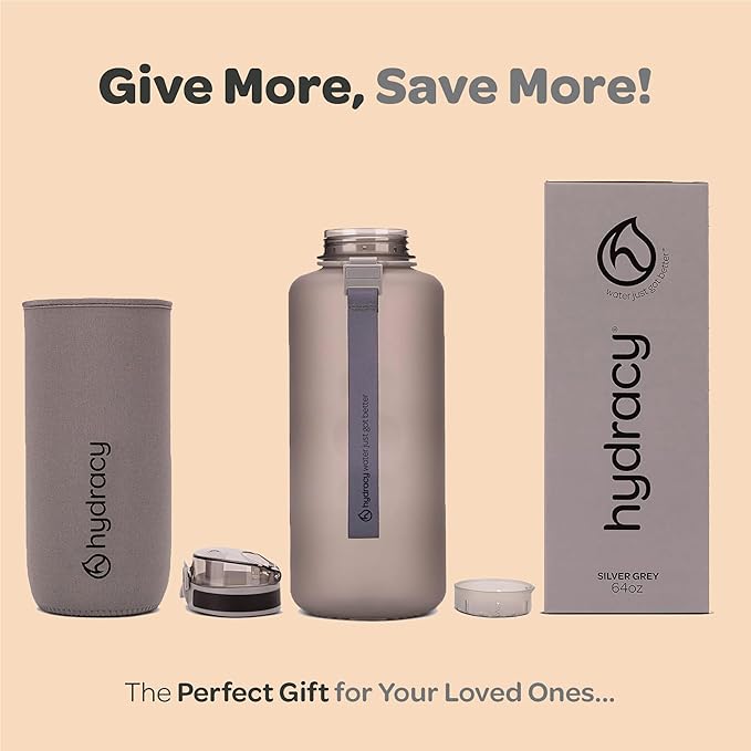 Hydracy Water Bottle with Time Marker -Large BPA Free Water Bottle & No Sweat Sleeve -Leak Proof Gym Bottle with Fruit Infuser Strainer & Times to Drink -Ideal for Fitness Sports & Outdoors