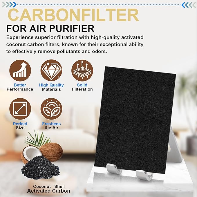 Dekiru Activated Carbon Filter Precut for HPA300 Prefilter Compatible with Honeywell Air Purifier Filter Replacement, Fit for Easy Installation Advanced Filters (6 Pack)