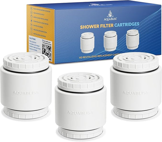 AquaBliss HD Revitalizing Shower Filter Replacement Cartridge For SF400 & SF500-2x Vitamin C + Minerals for Silky Hair, Glowing Skin, Strong Nails. 3-Pack (SFC400)